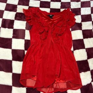 Red blouse
Sheer
Super cute